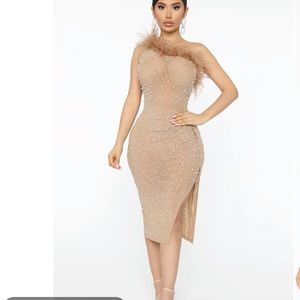 🆕Fashion Nova feathers one shoulder midi dress